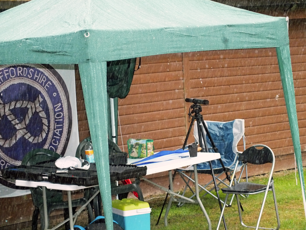 Photograph shows the very changeable weather conditions that persisted throughout the morning session! It's only a bit of drizzle .... nothing to worry about ... yeah, right!