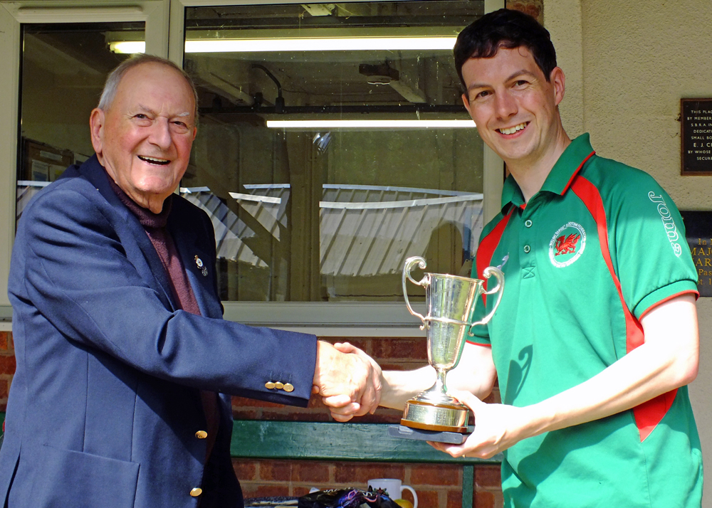 Photograph shows SSRA President - Mike B.P. Willcox (pictured left), presenting the Miniature Rifle Challenge Cup for 2025 to Richard Hemingway (pictured right).