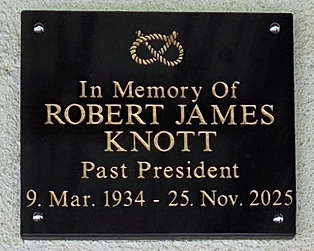 Photograph shows the memorial plaque dedicated to Robert James (Bob) Knott who served for many years as Staffordshire Smallbore Rifle Association's Airgun Secretary, and latterly as President of Staffordshire Smallbore Rifle Association.