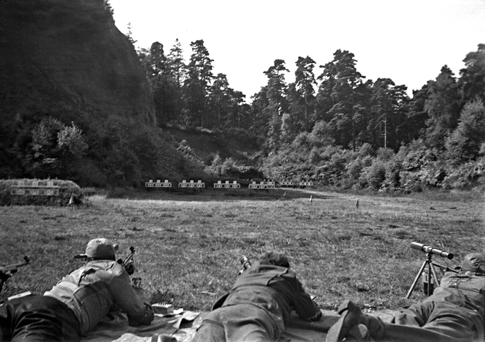 Photograph shows Joe Bradbury (pictured far right) and Joe Chalmers (pictured far left) both of whom were members of Rugeley Rifle Club.