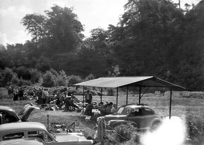 Photograph shows the view from behind the firing points.