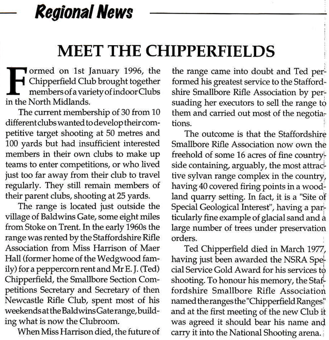 Picture shows the 'Meet the Chipperfields' article, which appeared in The Rifleman magazine - Autumn 1997 - Issue 731.  A transcription of the article is shown below this picture.