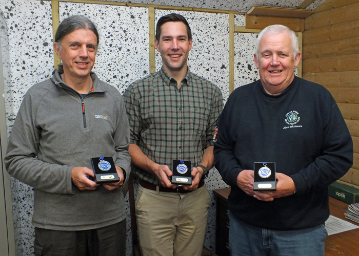 Photograph shows Kevin Halfpenny (pictured left), Fraser Philp (pictured centre), and Alan Whitmore (pictured right) proudly displaying their 1st Place Medals.