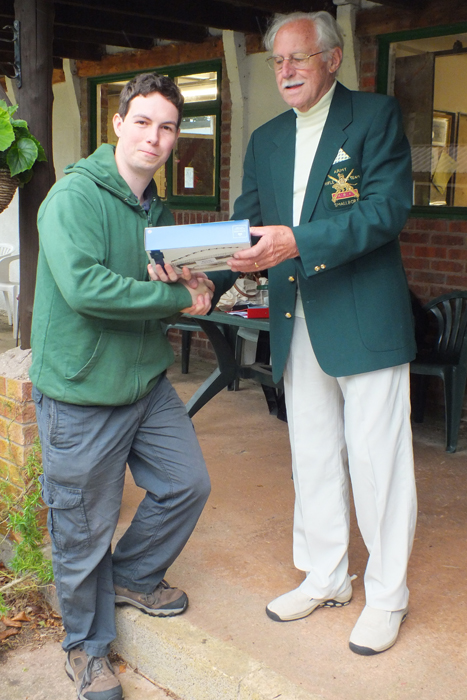 Photograph shows R. Hemingway (pictured left) receiving the Class 'A' Third Place Prize from SSRA President, Major (Retired) Peter Martin, MBE (pictured right).