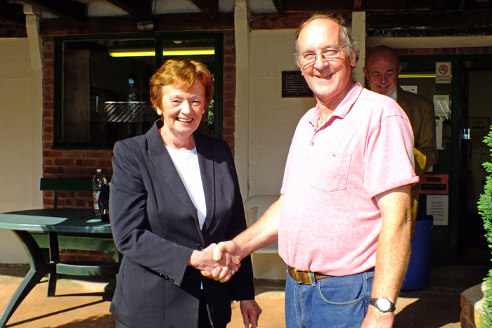 Photograph shows Mary Jennings, pictured left, congratulating Gordon Abbots, pictured right, on winning the Stafford Plaque - which is unfortunately missing.