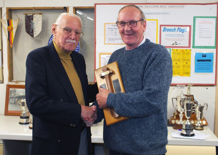 Photograph shows SSRA President - Major (Retired) Peter Martin MBE, pictured left - presenting the Wooden Spoon to Gordon Abbotts, pictured right.