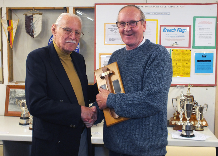 Photograph shows SSRA President - Major (Retired) Peter Martin MBE, pictured left - presenting the Wooden Spoon to Gordon Abbotts, pictured right.