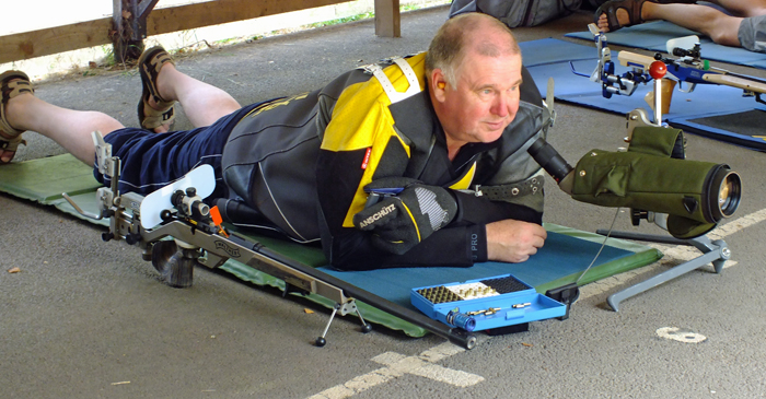 Photograph shows a more thoughtful side to the proceedings, with this shooter fully prepared and ready for action.