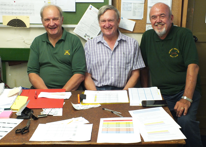 Photograph shows a fine trio of shooters and officials - Robert Heath (pictured left), Alan Boyles (pictured centre) and Richard Tilstone (pictured right).