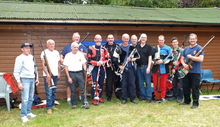 Photograph shows the massed ranks of competitors from Rugeley Rifle Club - very fine attendance from Rugeley.