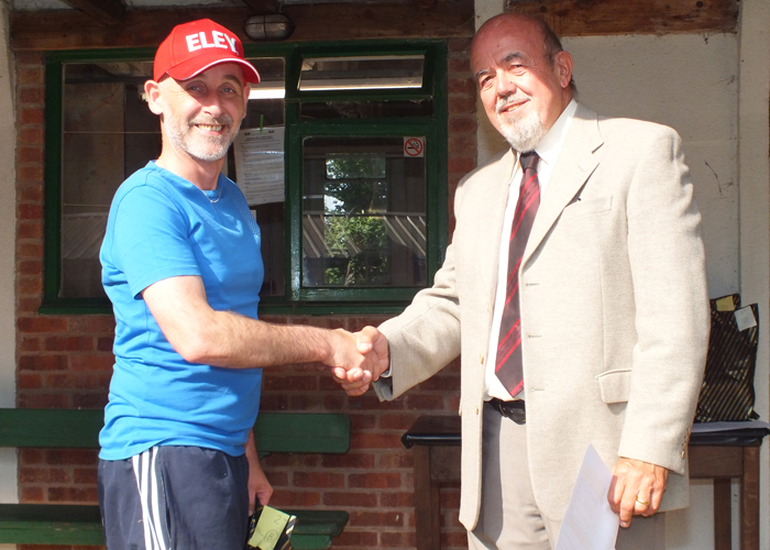 Photograph shows Gavin Scott-Brooker (pictured left) receiving the Class 'B' 2nd Place Open Prize 2019 from SSRA Chairman - Richard Tilstone (pictured right).