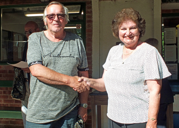 Photograph shows Ian Abbotts (pictured left) receiving the Staffordshire Open Prize - Class C - 3rd Place Award from Mrs. Janet Troke (pictured right).