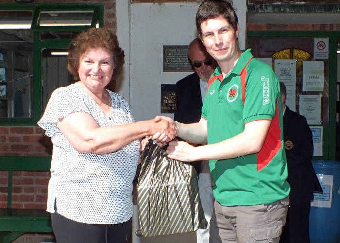 Photograph shows Mrs. Janet Troke (pictured left), presenting the Staffordshire Open Prize - Class A - 1st Place Award - to Richard Hemingway (pictured right.)