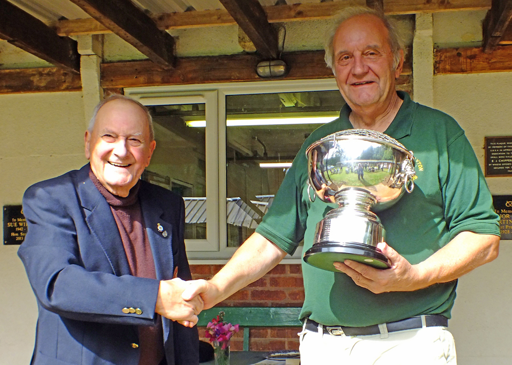 Photograph shows SSRA President - Mike B.P. Willcox (pictured left), presenting the K. Madeley Rose Bowl for 2025 to Bob Heath (pictured right).  Bob received the award on behalf of Steve Rowe.