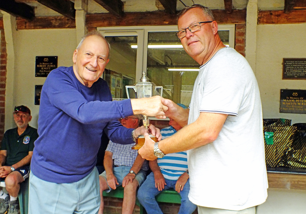 Photograph shows SSRA President - Mike B.P. Willcox (pictured left), presenting the Albert Greatrex Cup for 2026 to Dave Glover (pictured right).