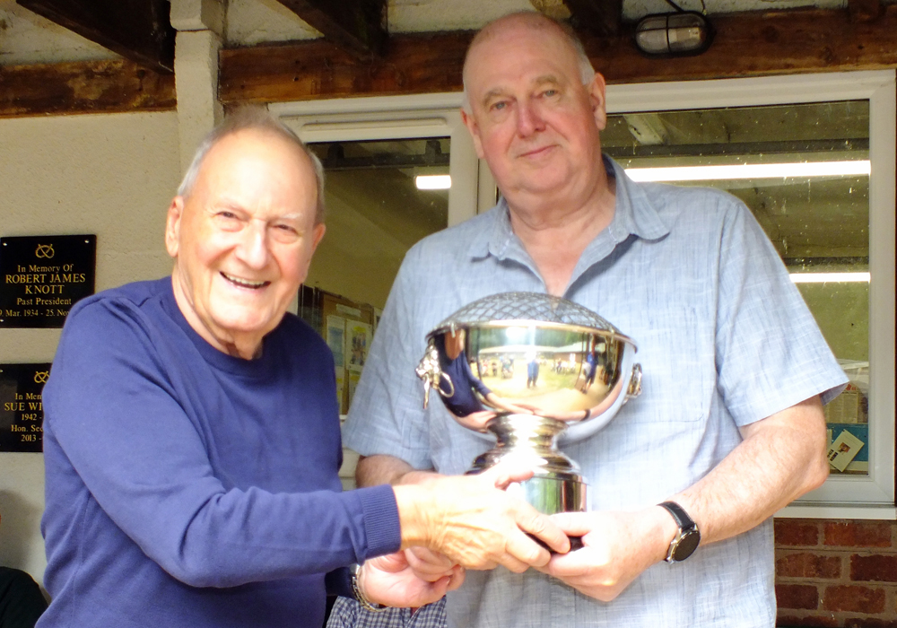 Photograph shows SSRA President - Mike B.P. Willcox (pictured left), presenting the K. Madeley Rose Bowl for 2026 to Ivor Leigh (pictured right).
