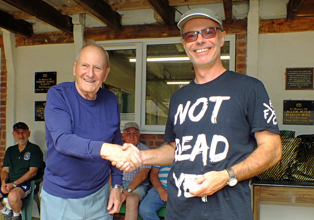 Photograph shows SSRA President - Mike B.P. Willcox (pictured left), presenting the NSRA County Silver Medal for 2026 to Steve Breeze (pictured right).