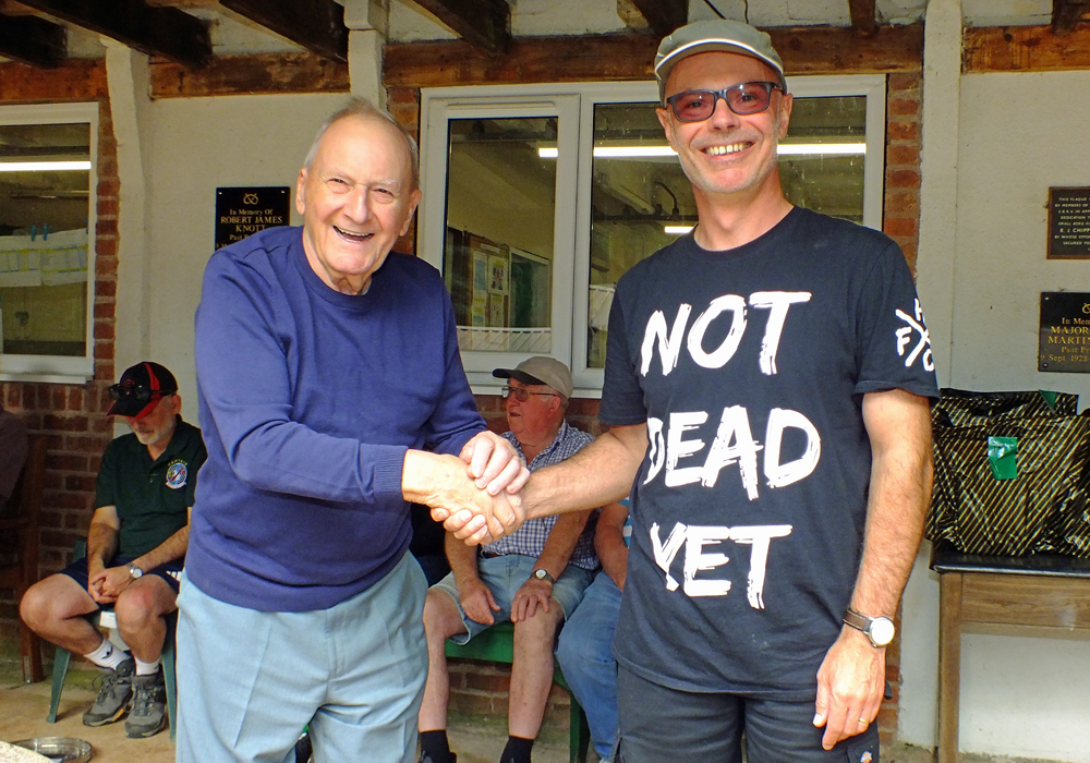 Photograph shows SSRA President - Mike B.P. Willcox (pictured left), congratulating Steve Breeze (pictured right), on winning the Stafford Plaque for 2026. (Trophy is missing).