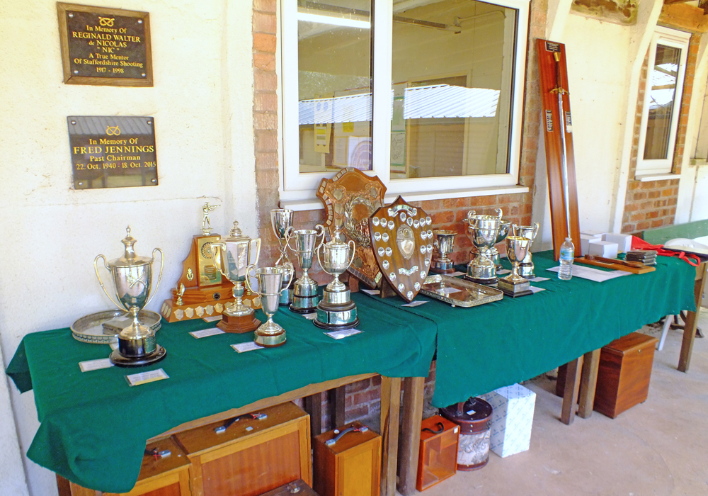 Photograph shows the stunning Staffordshire Confined Trophies for 2026, plus the Staffordshire Open Salver which were up for grabs on the day.